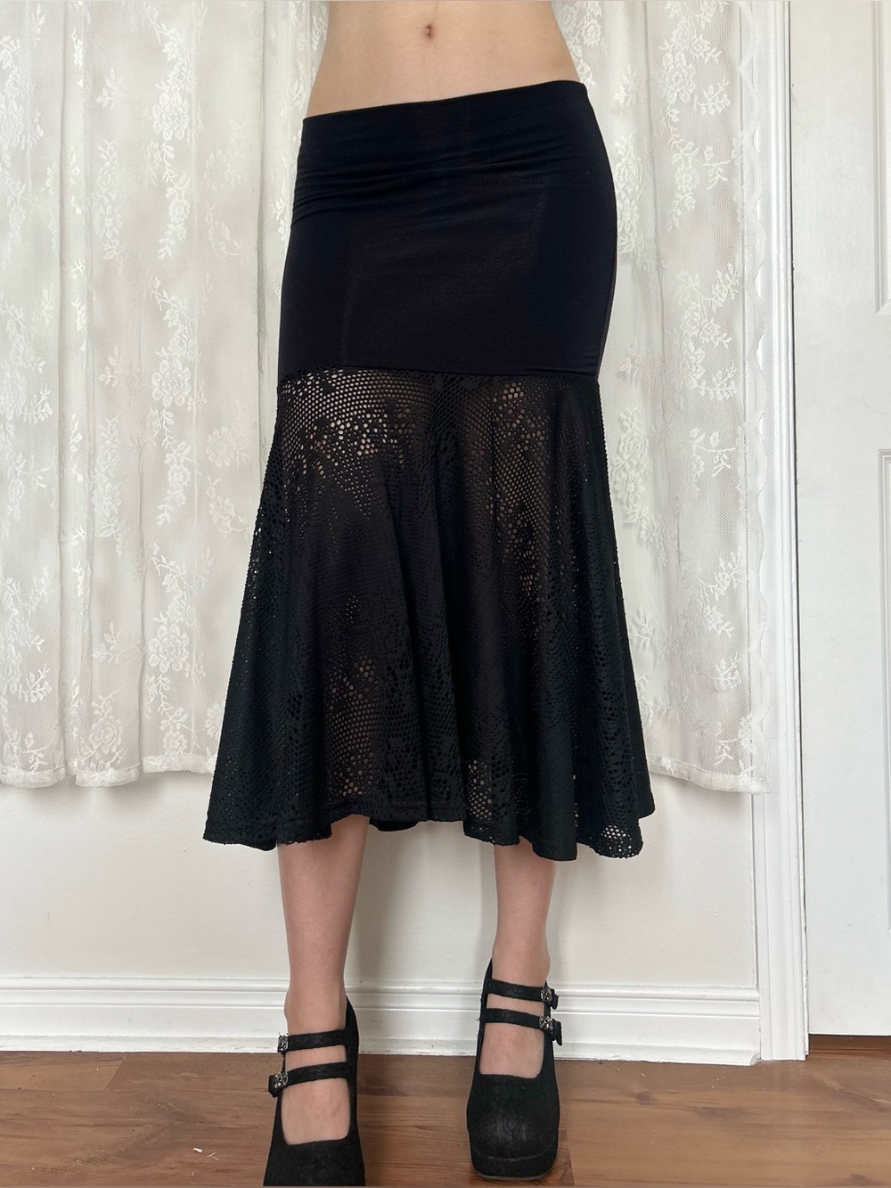 2000s Whimysygoth Vamp Black Lace Skirt